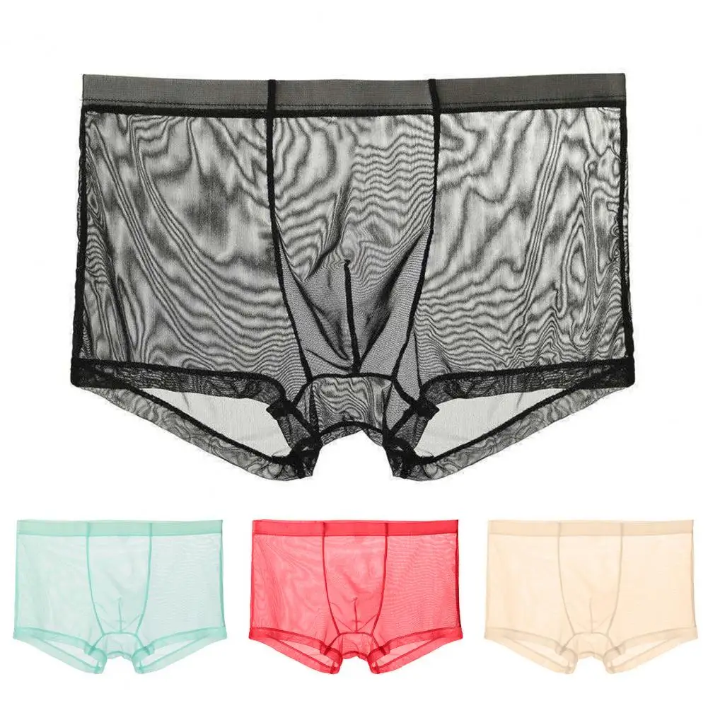 Men Underpants Breathable Solid Color Lint Free Friendly to Skin Elastic Waist Inside Wearing Polyester Quick Dry Mesh Men Boxer