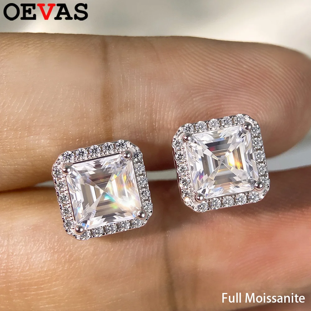 

OEVAS 7mm Asscher Moissanite Wedding Earrings For Women S925 Silver luxury Full Diamond Engagement Party Earrings Jewelry Gift