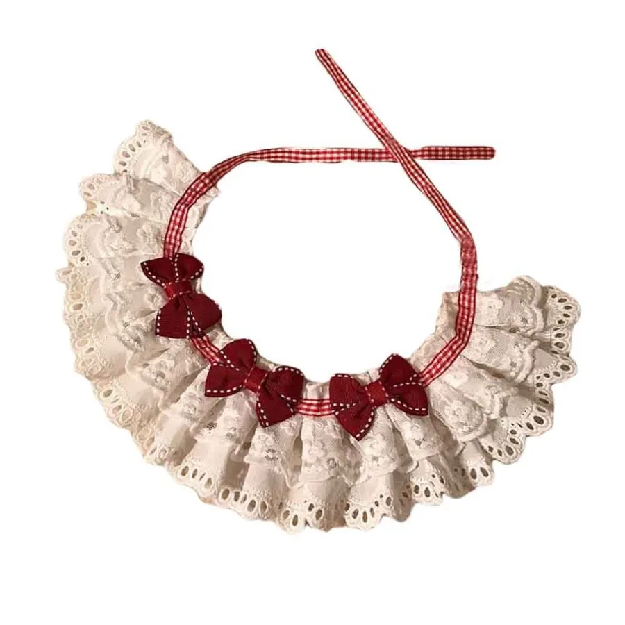 

Red Bowknot Retro Lace Collars Handmade Dog Necklace Cat Neckerchief 8.211.2
