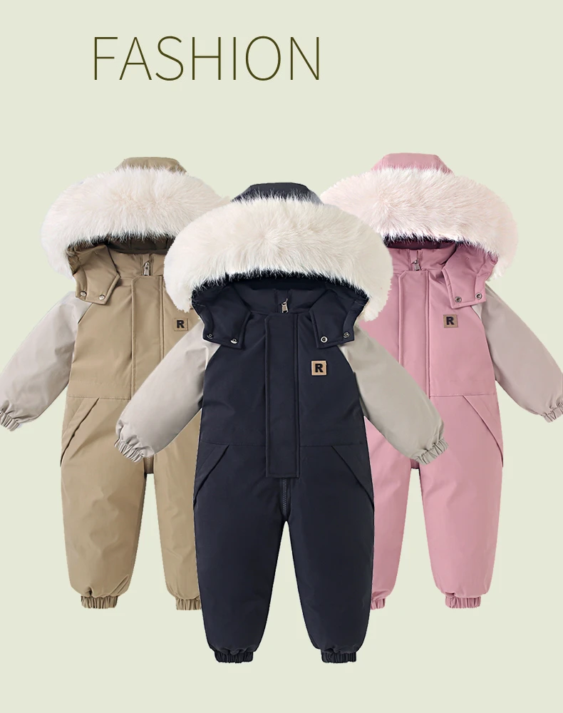 Russischer Winter-Baby-Skianzug mit Fleecefutter, Baby-Overall für Jungen, Warme Kinderkleidung, Wasserdichtes Kinder-Bekleidungsset 1-5 Jahre – Detail 1