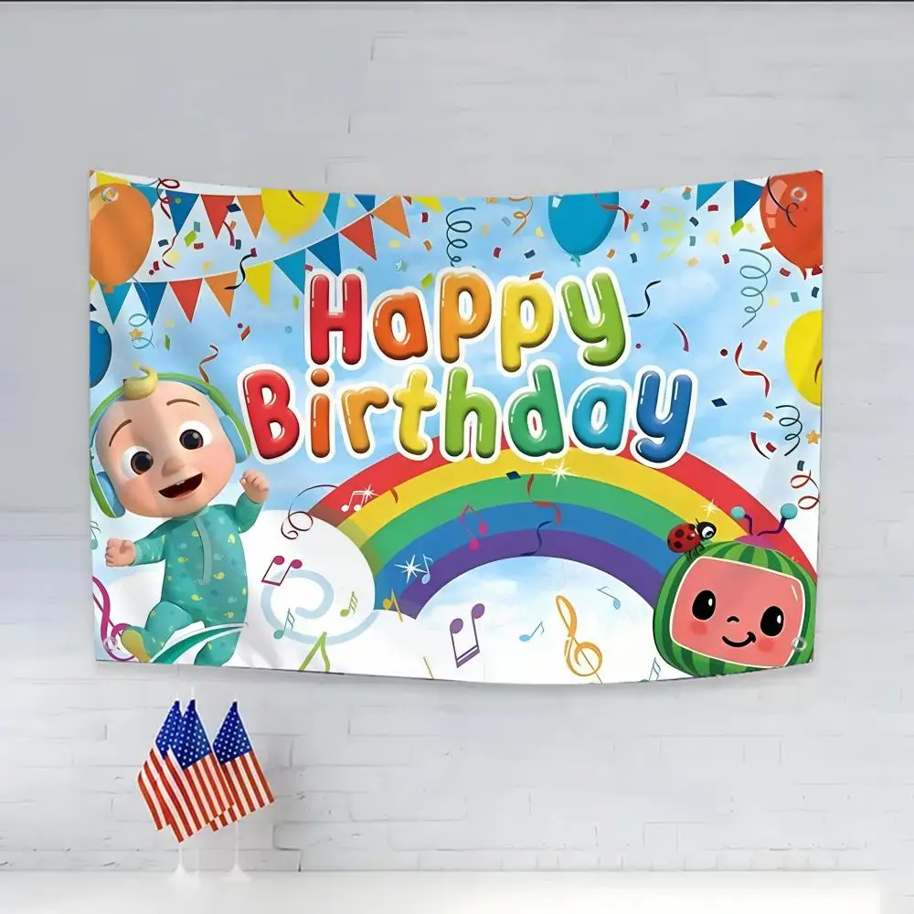 Banderas decorativas C-CoComelonS Party Art Flags, cuatro anillos para colgar sin bordes, para uso en interiores y decoración exterior, fácil de colgar