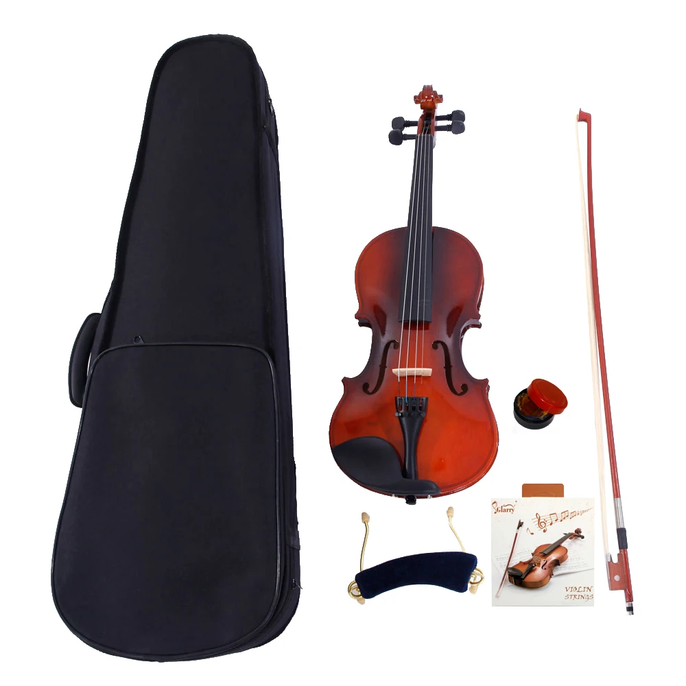 GV100 1/2 Acoustic Violin Case Bow Rosin Strings Tuner Shoulder Rest Coffee