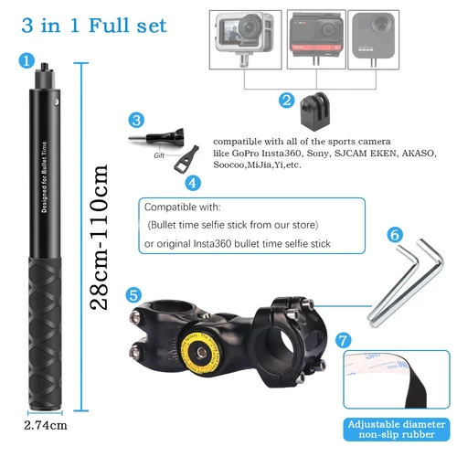 Imagen 2 del producto Soporte de montaje para manillar de motocicleta, accesorios para Cámara de Acción Insta360 X3 X4, soporte de montaje para bicicleta para GoPro 12 11 10