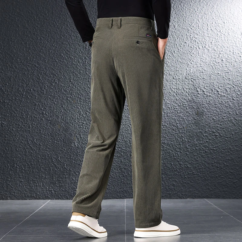 Corduroy Men Home Loose Straight Tube Autumn Winter Trousers Middle Age Draped Button Solid Color Vintage Big Size Full Pants