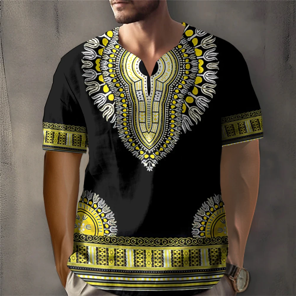 Vintage T-shirt Retro Ethnic Style Print T-shirt Tribe Graphic T-Shirts Short sleeved Tee Streetwear Oversized Men Clothing Tops