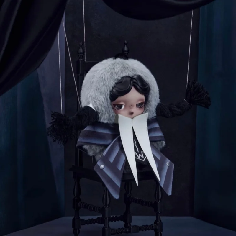 Oryginalna figurka Popmart Skullpanda Wednesday, winylowa pluszowa lalka, modny brelok, urocza figurka, ozdoba na biurko, prezent, gadżet anime.