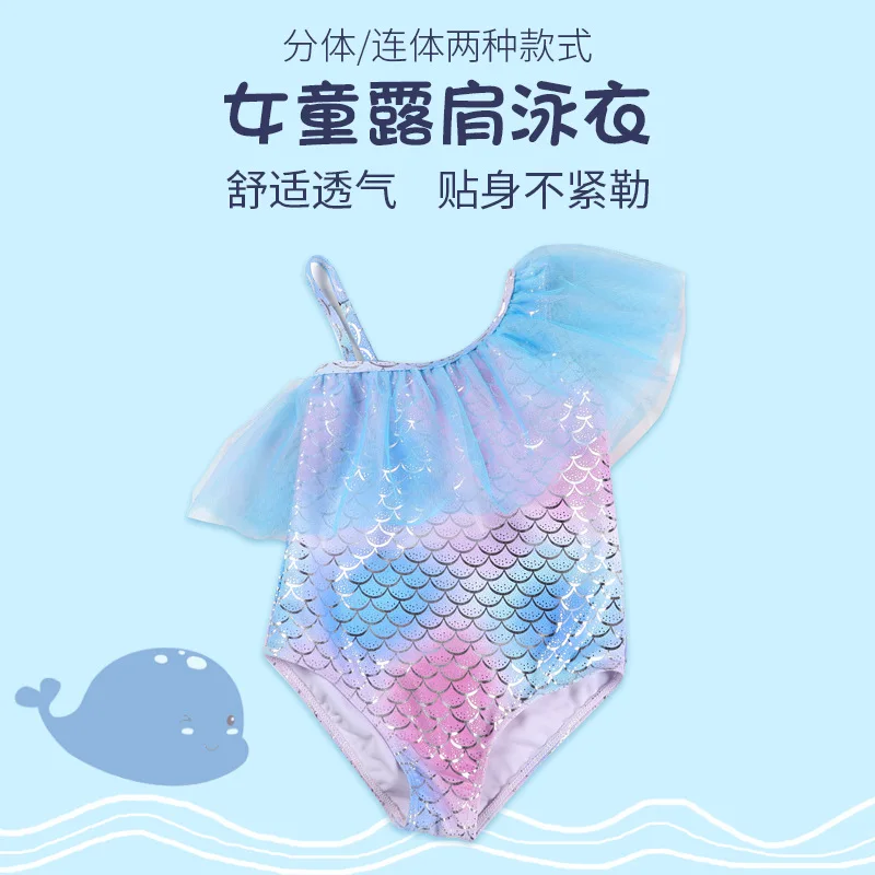 Baby Girls Bathing Suit Kids Swim Wear 2pcs Beach Swimwear Children's Swimsuit  Mermaid Fish Scale Print Summer Infant Bikini