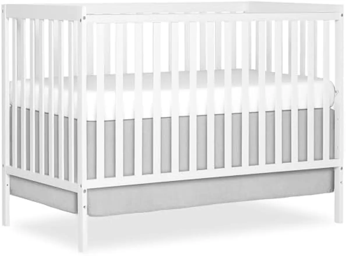 5-in-1 Convertible Full-Size Baby Crib with Toddler, Day & Full Bed Conversion in White, Sustainable Pinewood