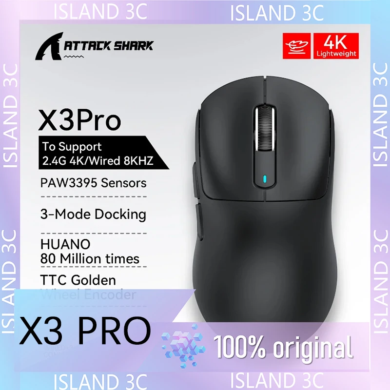 ataque shark x3pro ultraleve gaming mouse modo triplo conectividade macro gaming mouse 4k 8khz paw3395 26000dpi jogo eletronico 01