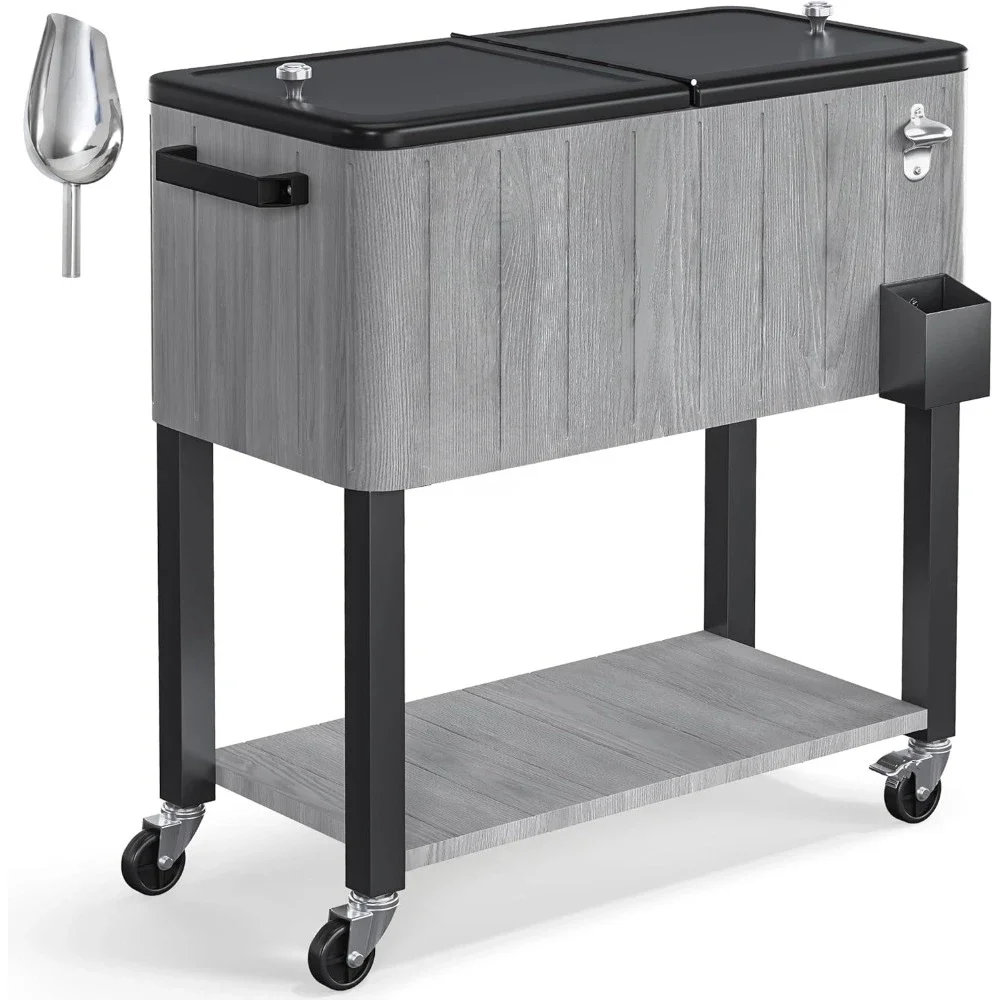

80 Quart Party Ice Cooler Table with Bottle Opener Drainage, Portable Rolling Coolers Cart, Ice Cooler Table