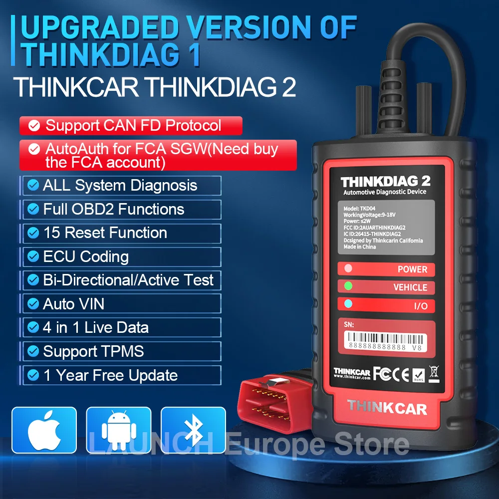 Thinkdiag 2 Ediag plus obd2 diagnostic tools add CAN FD protocol ECU coding Active test 15 Reset Service All system OBD2 scanner