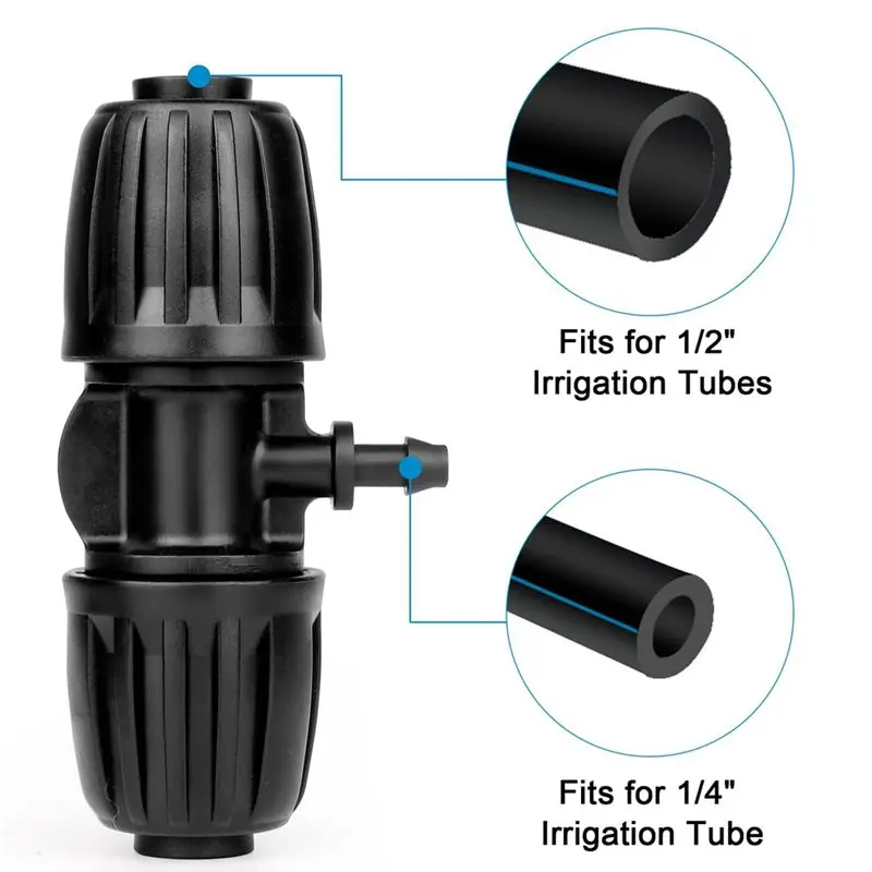 A84X-1/2 To 1/4 Drip Irrigation Fittings,25Pack Barbed Tee 1/2Inch Drip Irrigation Tubing To 1/4Inch Irrigation Tube Fitting