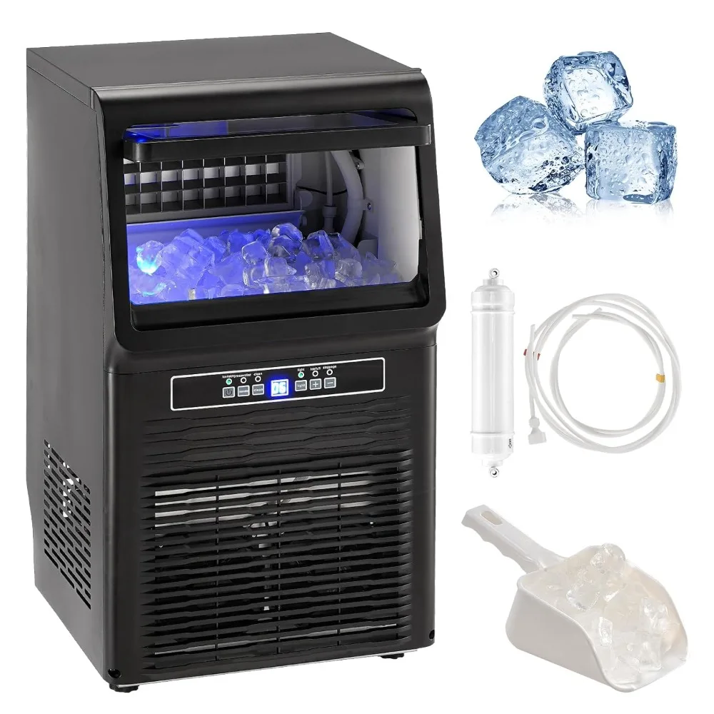 110V Countertop Ice Maker,350W Portable Ice Machine with 11LB Storage,Auto Operation,Blue Light,Include Water Filter,Drain Pipe