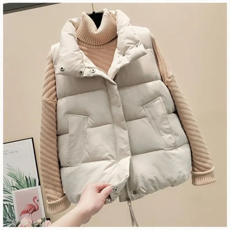 

Women Vintage Solid Color Vests Autumn Winter Big Pocket Sleeveless Coats New Fashion All-Match Loose Casual Vests Warm Outwears