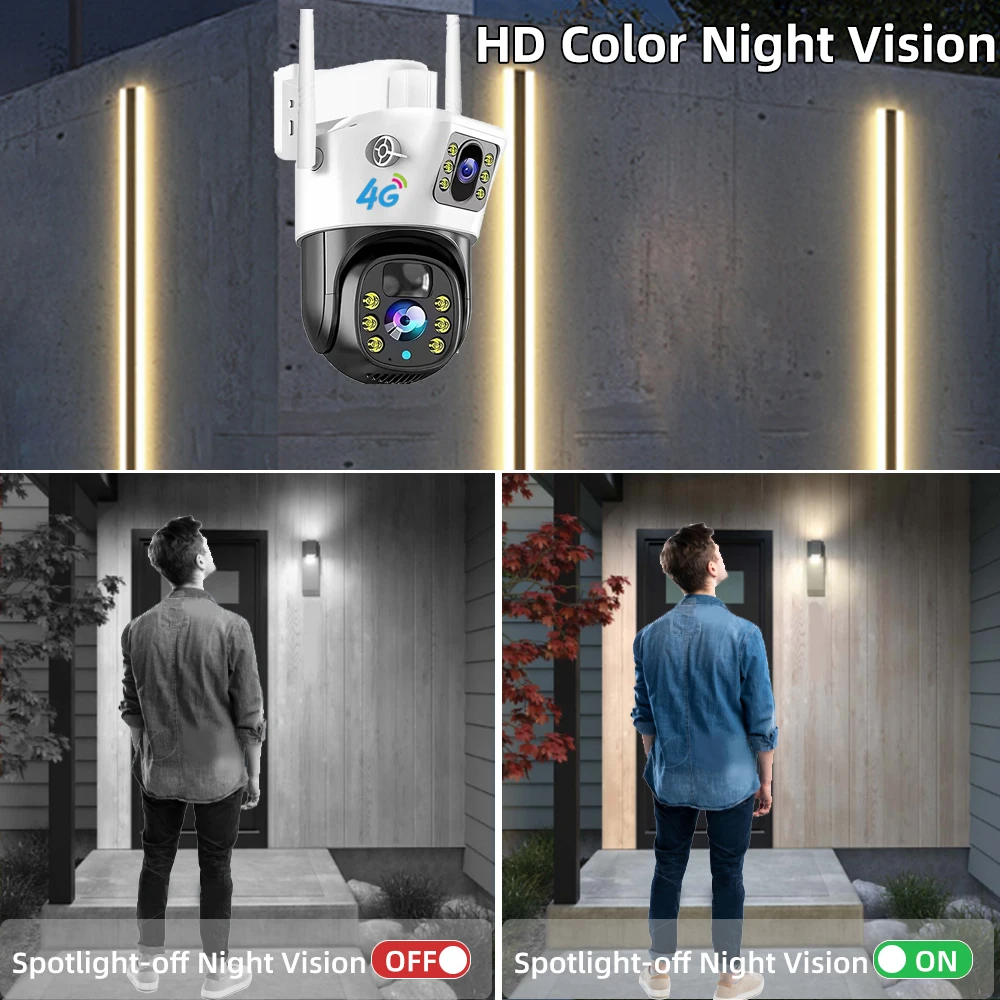 4G IP Camera With 4G Sim Card 8MP 4K Dual Screens Optical Zoom PTZ Motion Detect Color Night Vision V380 Pro Security Monitor