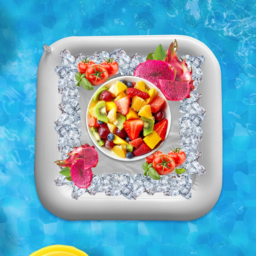 

Inflatable Ice Bar Food Server Drink Holder Floating Tray Pool Party Supply PVC Square White Cooling Container