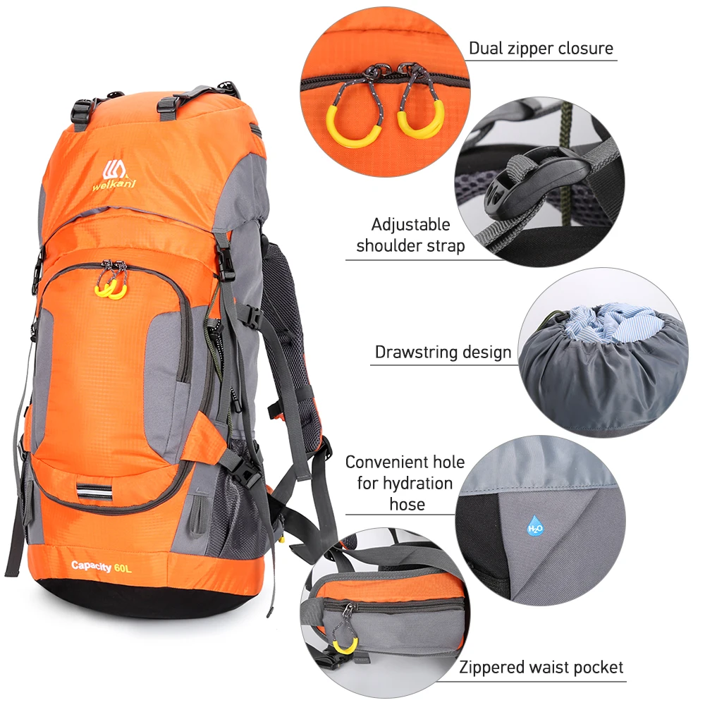 60L Waterproof Hiking Backpack Camping Mountain Climbing Cycling Backpack Outdoor Sport Bags with Rain Cover hiking backpack