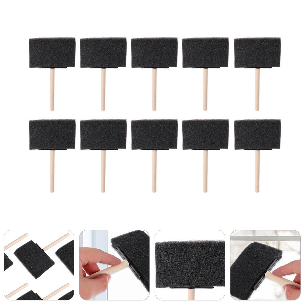 10 peças escova de esponja com cabo de madeira com tinta manchada para pincéis e esponjas