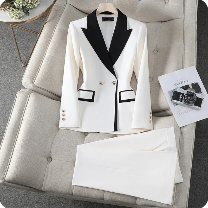 New Autumn Women Pant Suit Office Ladies Female Business Work Wear 2 Piece Set Colour Matching Formal Blazer Jacket and Trouser