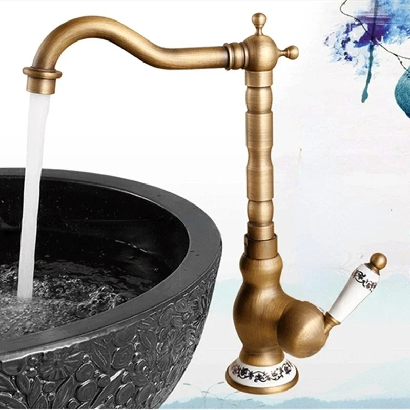 

Archaistic Faucet Hot and Cold Kitchen Sink Brushed Basin European-Style Retro Rotatable Solid Brass