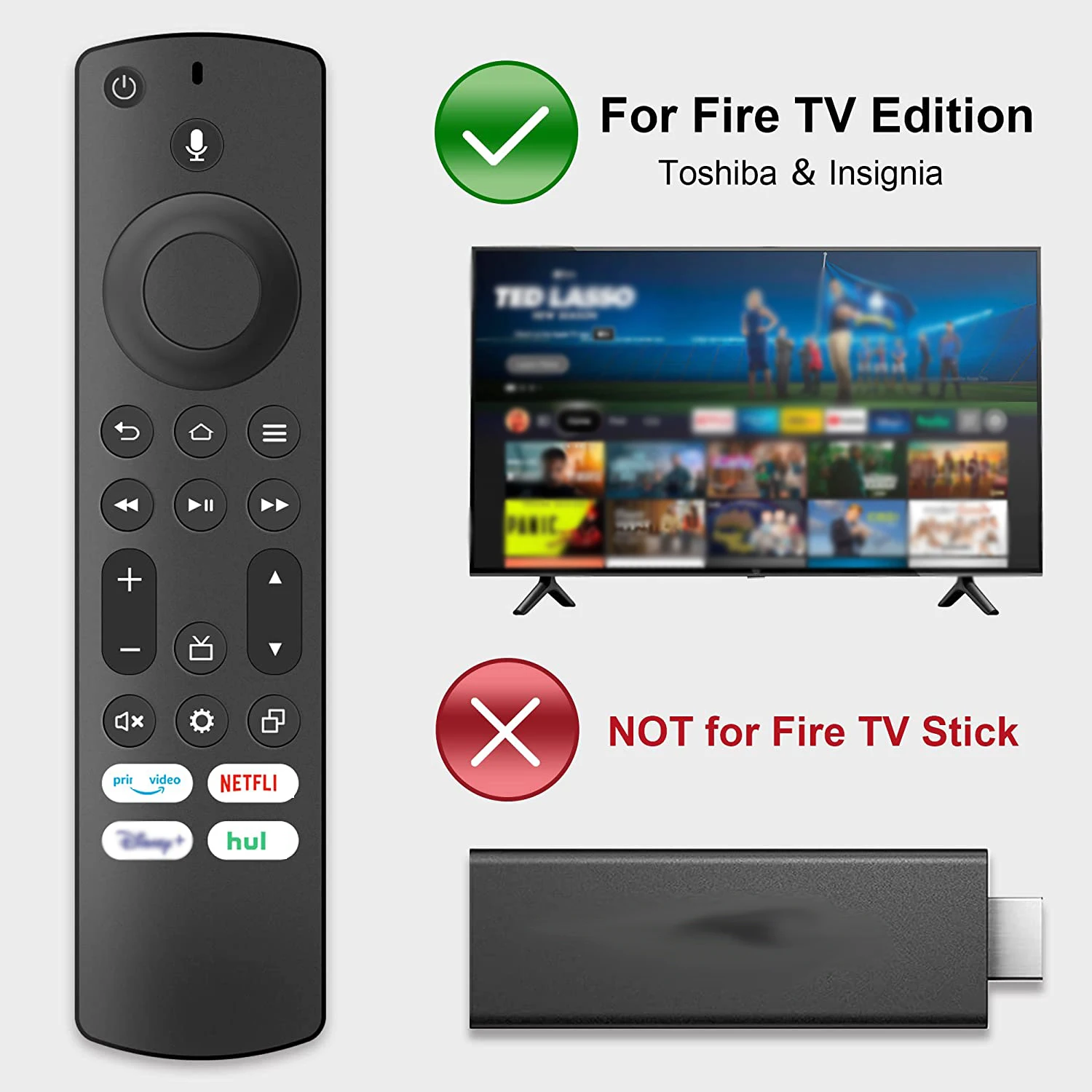 Telecomando vocale sostitutivo Smart TV NS-RCFNA-21 per dispositivi Insignia Toshiba Fire TV con tasti di scelta rapida a 4 canali TV