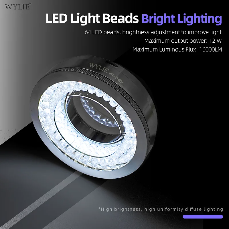 WYLIE WL-208V Microscope Polarized Light Source Ring Light 64 LED Large Lamp Beads USB Interface Adjustable Brightness