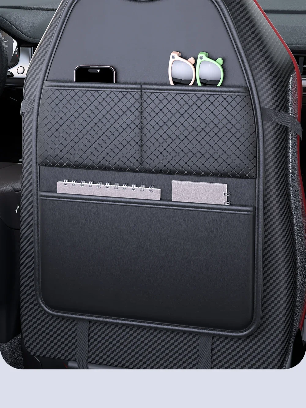 Autositz-Kick-Proof-Pad mit Taschen, PU-Leder, Schutzabdeckung für die Rückenlehne des Autositzes, multifunktionaler Tablet-Halter für Kinder – Detail 12