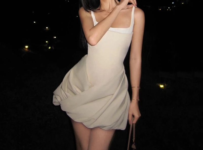 

2025 new women's solid color slim fit high waist street fashion suspender sleeveless dress