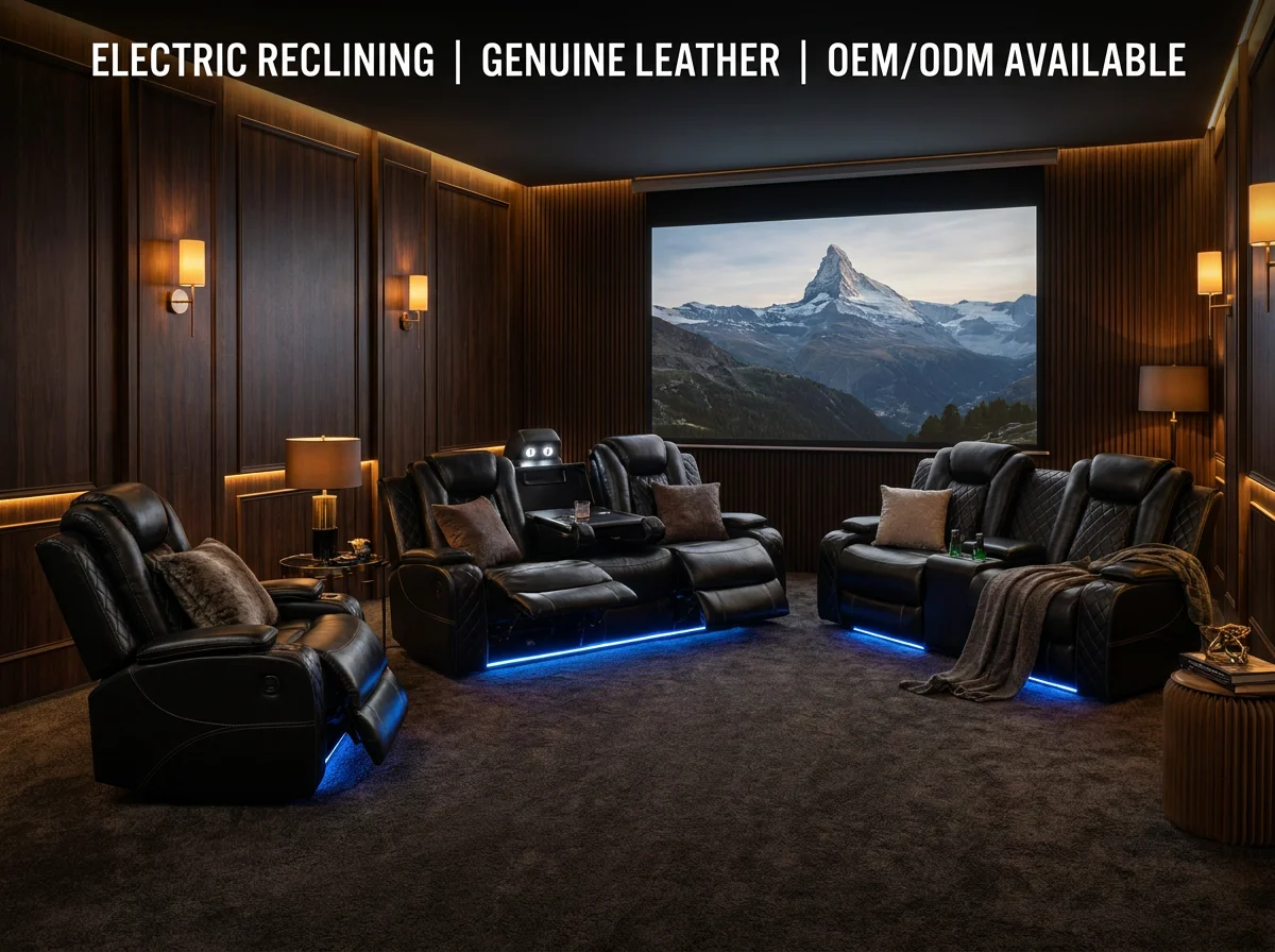 Custom Color Electric Leather Sofa Adjustable Features Remote Control Metal Base Luxury Modern Design For Home Cinema Living