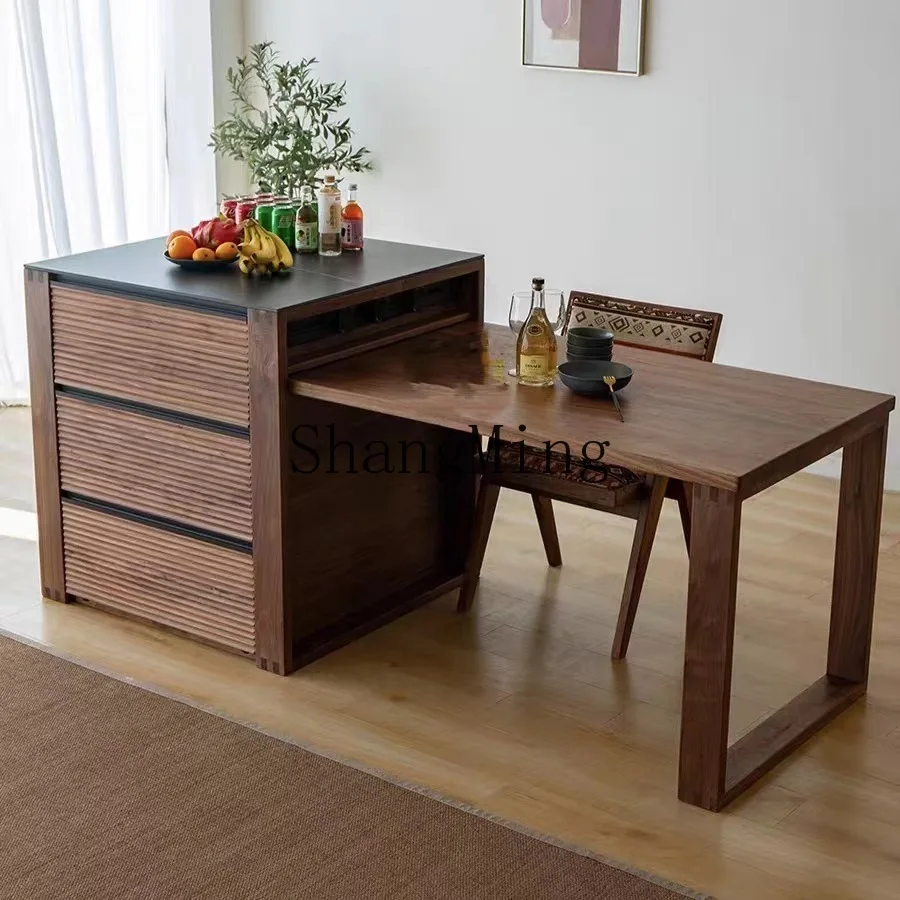 

SM solid wood integrated telescopic island dining table modern simple living room log island locker