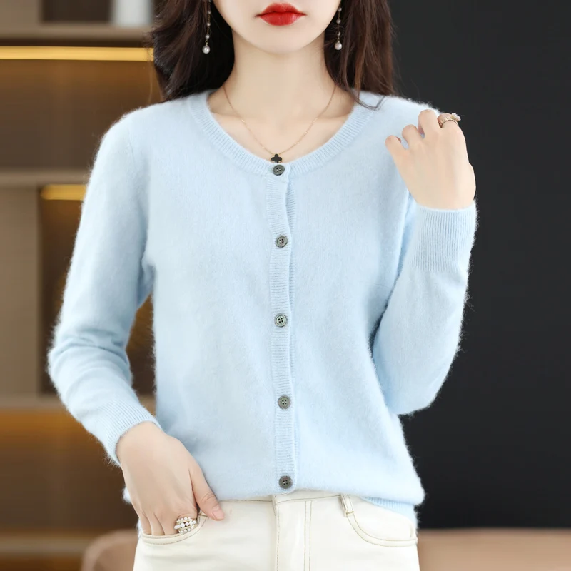 ZYCZCXX Women Cardigan Super Warm Pure Mink Cashmere Sweaters O-neck Loose Female Clothes Ladies\' Solid Color Knitwear Tops