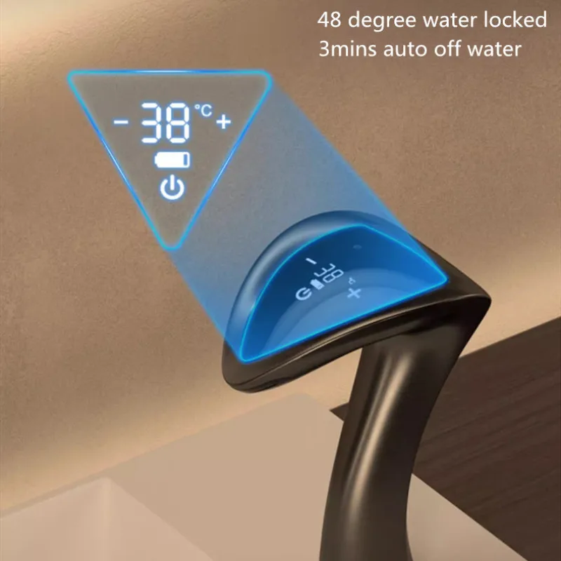 Imagem -04 - Intelligent Digital Display Sensor Bacia Torneira Misturador de Água Quente e Fria Wall Mounted Banheiro Latão Lavatório Vanity Faucet Novo