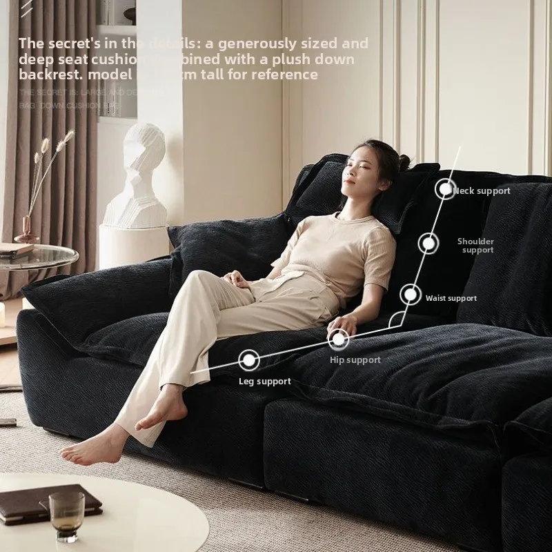 Sailing sofa extra wide sitting depth, fabric adjustable backrest black cloud chenille sofa