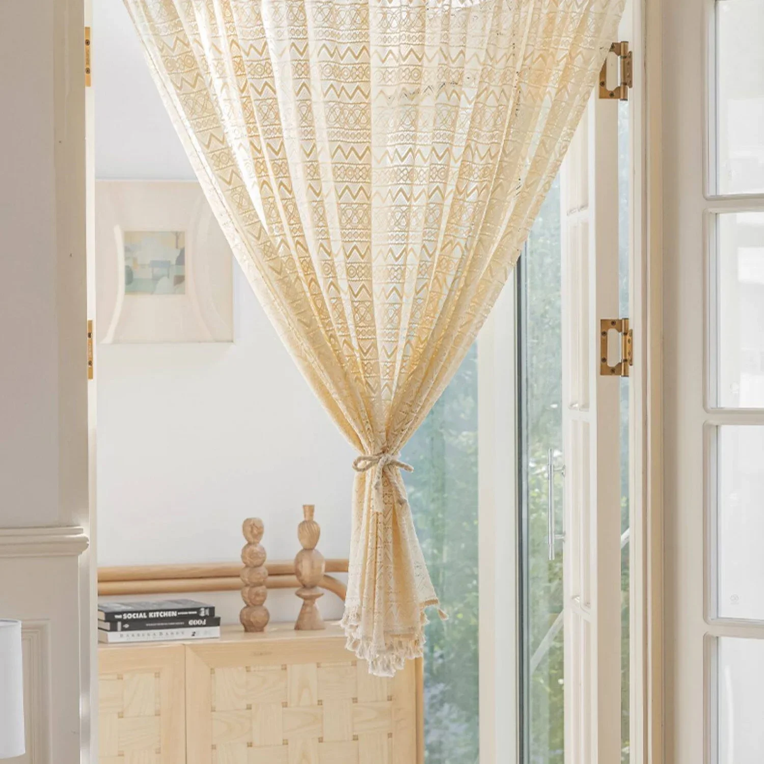 French Minimalist Style Lace No-Drill Curtain Enclosure Kitchen Door Curtains Cafe Living Room Window Kitchen Curtain Decoration