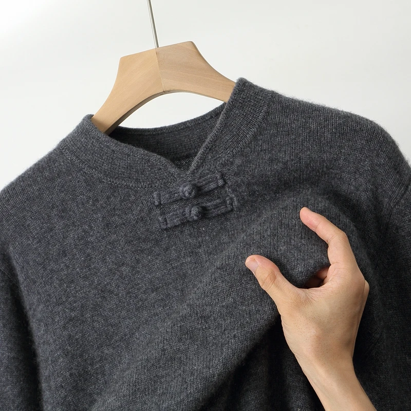 

Autumn And Winter Pure Wool Men's Stand-Up Collar Button Pullover Sweater Loose Casual Knit Bottoming Coat