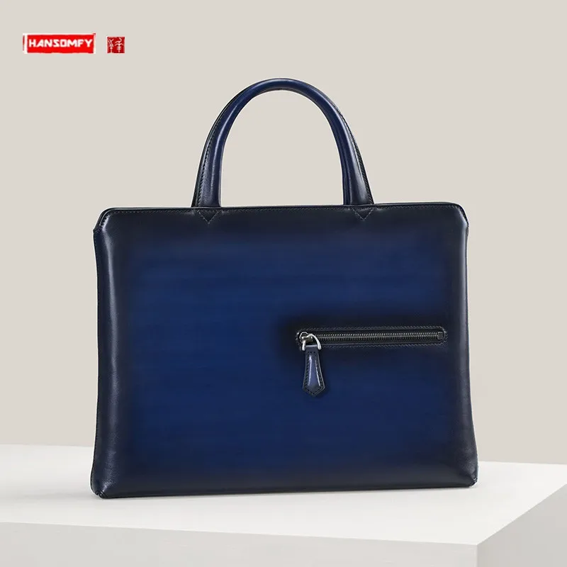 Bolsos de cuero genuino para hombre, maletines de negocios, Horizontal, fino, informal, frotado, capa superior, cuero de vaca suave