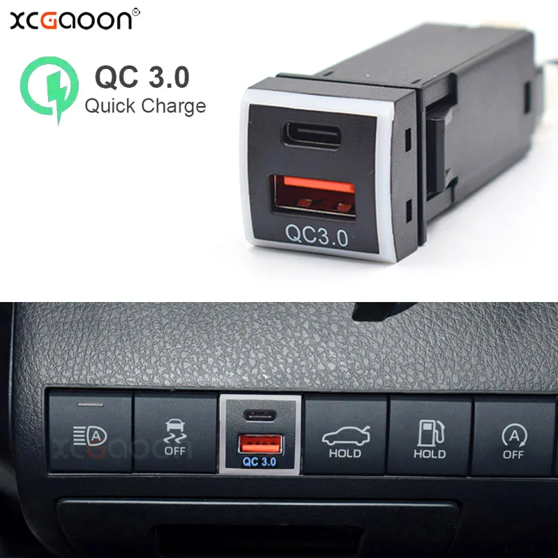 12V-24V PD3.0 Type-C & USB QC3.0 CellPhone Car Quick Charger for Toyota Land Cruiser Prado 150 Series Rav4 Camry Hiace Corolla