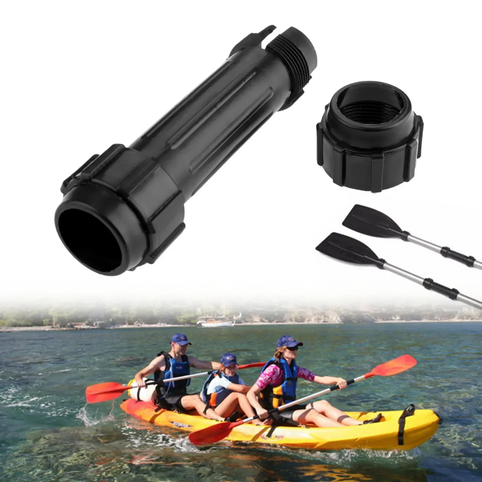 Black 1 Pc ABS Plastic Kayak Paddle Oars Connector Accessories With 2 Threaded Caps For Kayak Inflatable Boat Canoe Rowing Boats