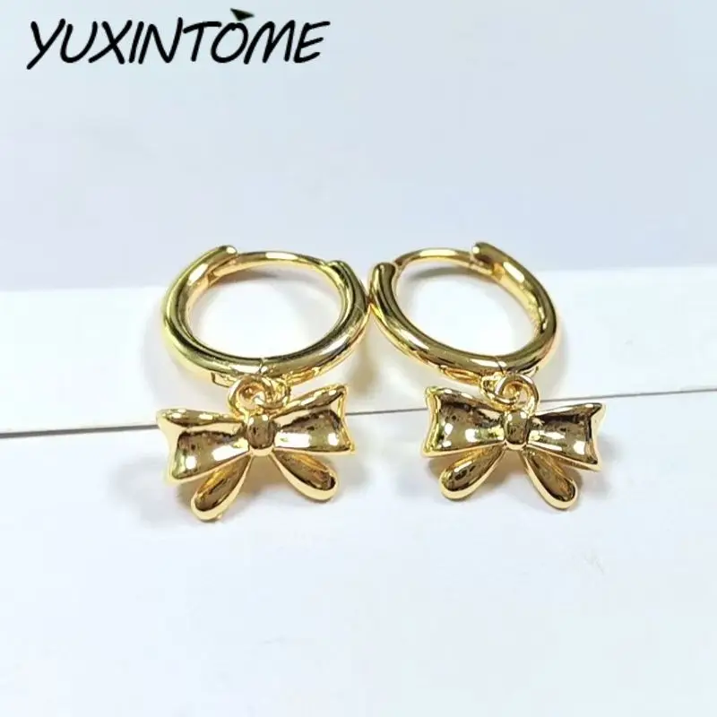 

925 Sterling Silver Needle Classic Exquisite Gold Silver Bow Pendant Earrings Women's Retro Fashion Wedding Party Jewelry Gift