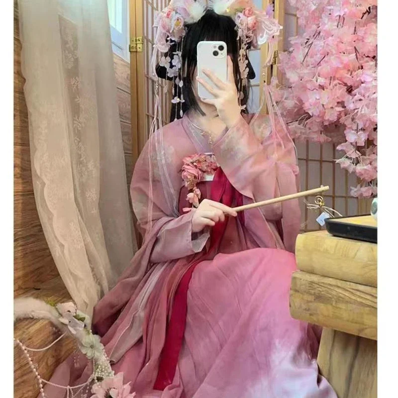 Chinese Style Ancient Traditional Hanfu Dress Sets Vintage Women Floral Embroidery Princess Costumes Female Dance Party Dresses