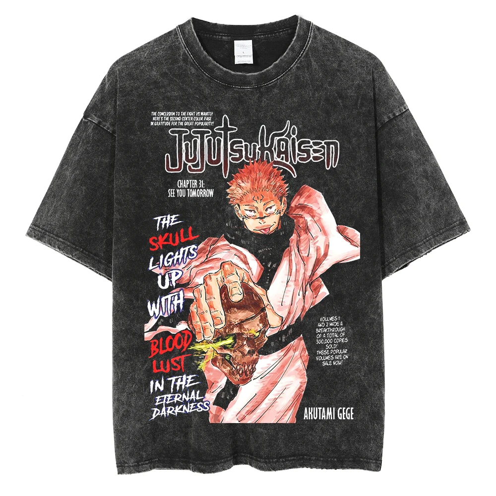 

Jujutsu Kaisen Harajuku T Shirts Man Summer Trendy Print Vintage Washed Streetwear Hip Hop Women's Oversized Short Sleeved Tees