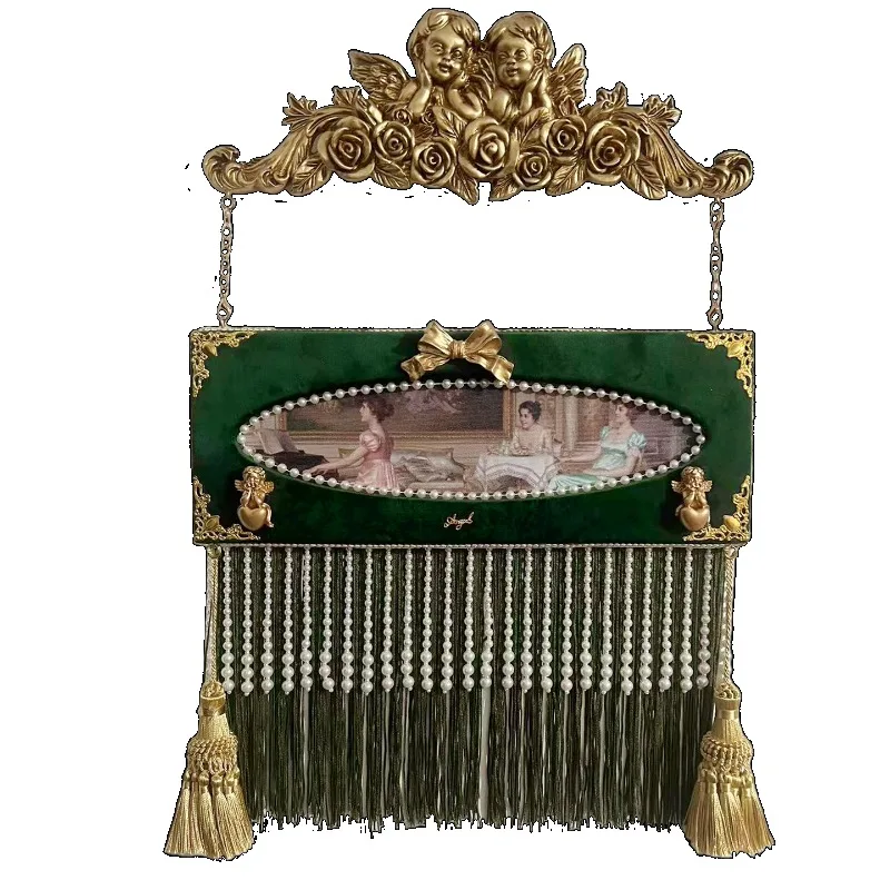 

Retro forest handmade light luxury palace style green velvet relief picture frame wall hanging homestay decoration European home