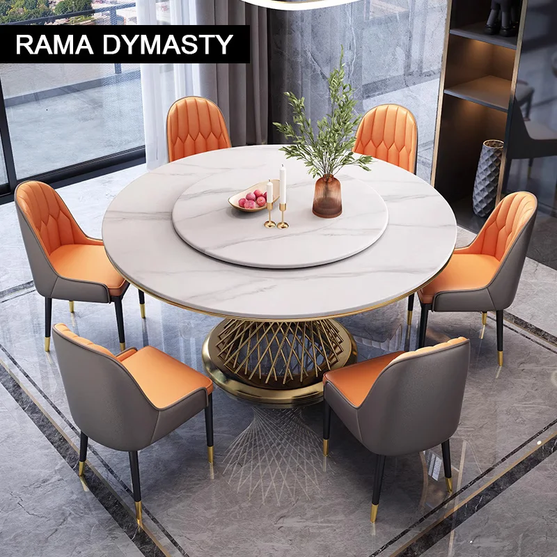 Light Luxury Marble Dining Table Household Small Rock Slab Round Table Modern Simple With Turntable Round Dining Table