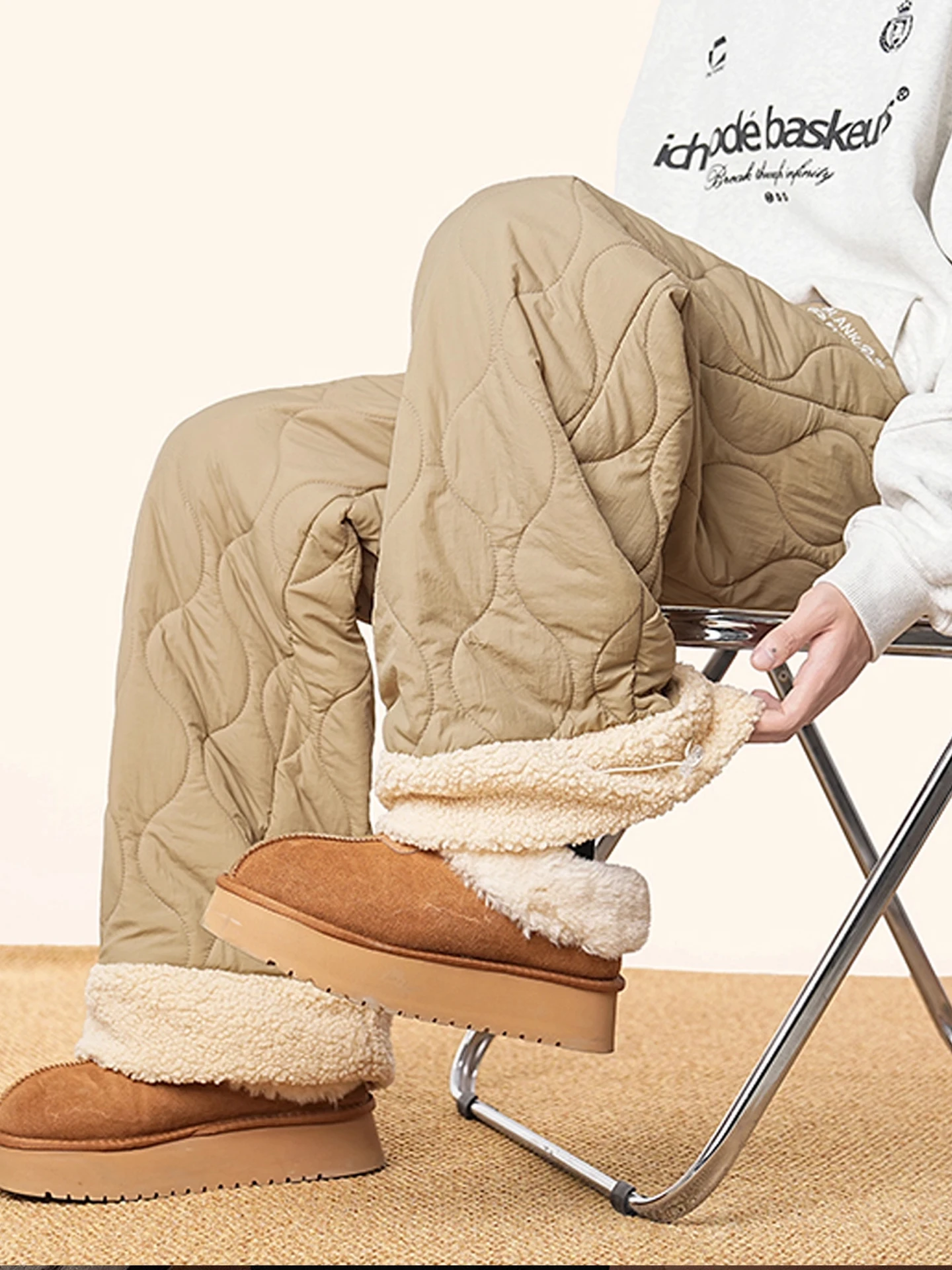 

Retro American Gourd Pattern Thiened Warm Straight Leg Cotton Pants for Men Winter Outerwear eepskin Long Trousers