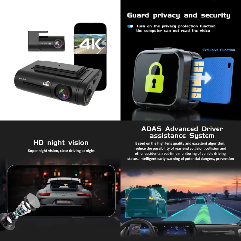 High End Car DVR Two Cameras Front 4K Rear 4K For Recorder Car Driving Assistant WIFI GPS HD Night Vision Security Dash Cam