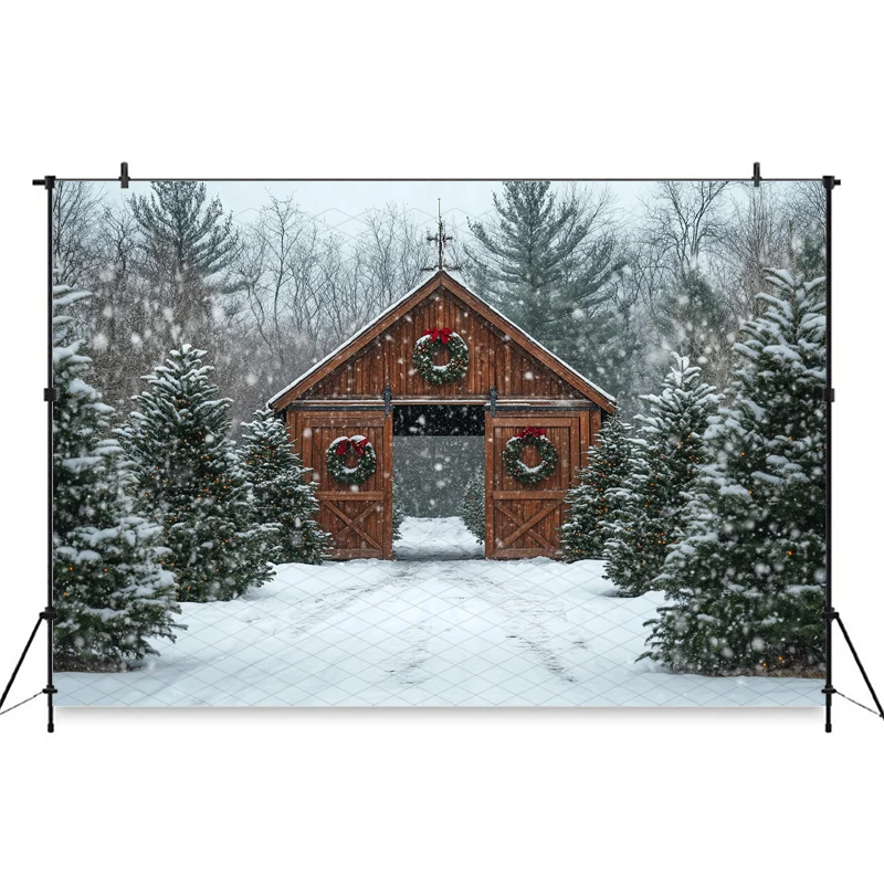 Mocsicka クリスマス写真撮影の背景冬スノーフレーク装飾写真の背景クリスマスツリー赤いドアパターン撮影バナー