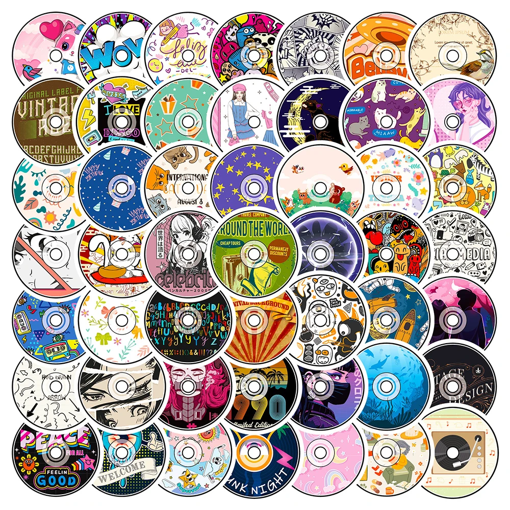 

10/30/50pcs Record CD Music Cartoon Stickers Aesthetic Decoration Decals for Phone Phone Guitar Notebook Waterproof Cute Sticker