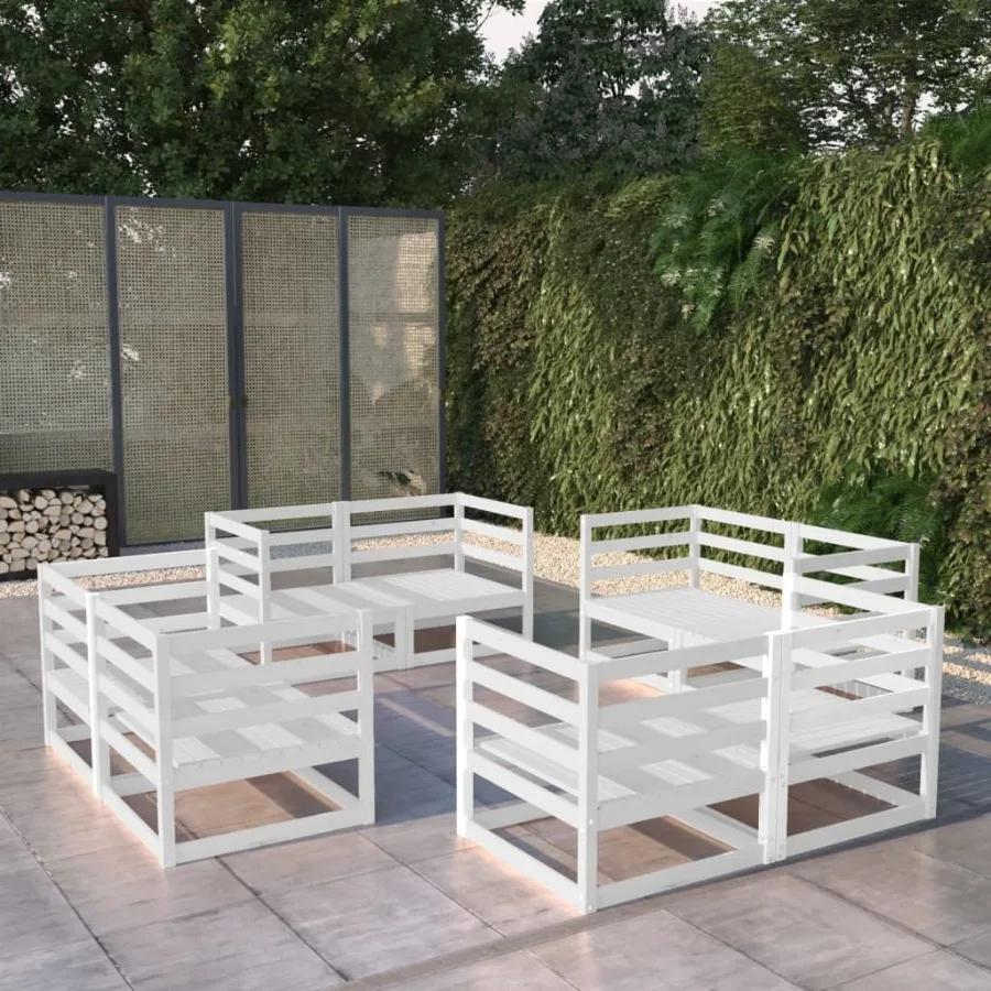 

8 Piece Patio Lounge Set White Solid Pinewood
