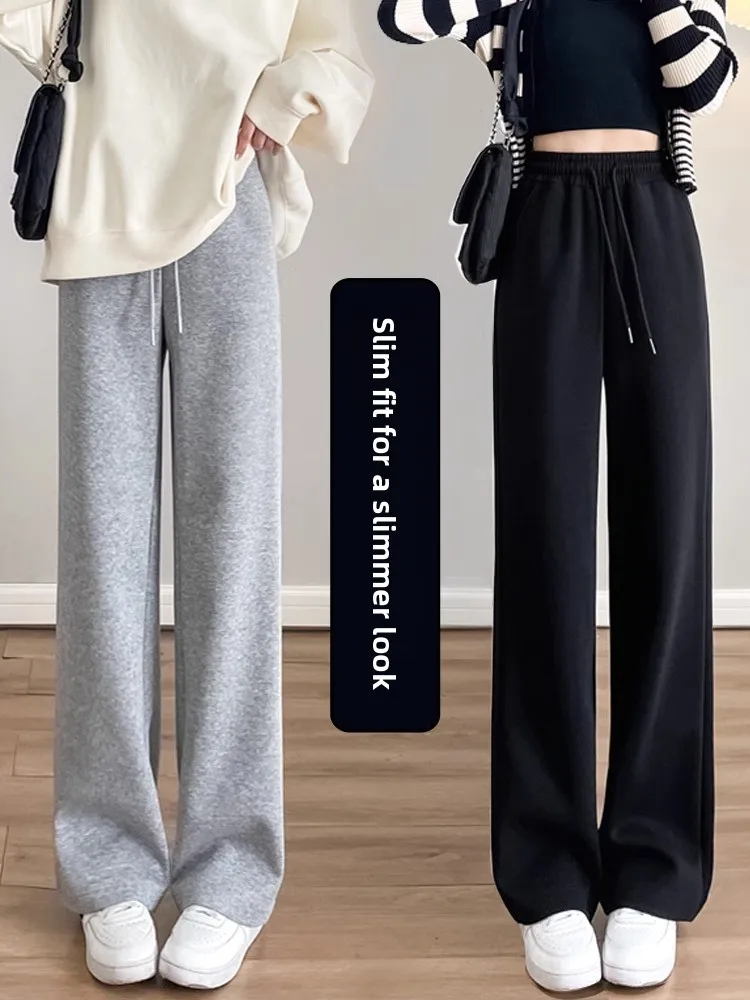 High Waist Wide Leg Pants Women's Spring Autumn 2023 New Narrow Version Draped Small Size Cotton Loose Straight Casual Sweatp...