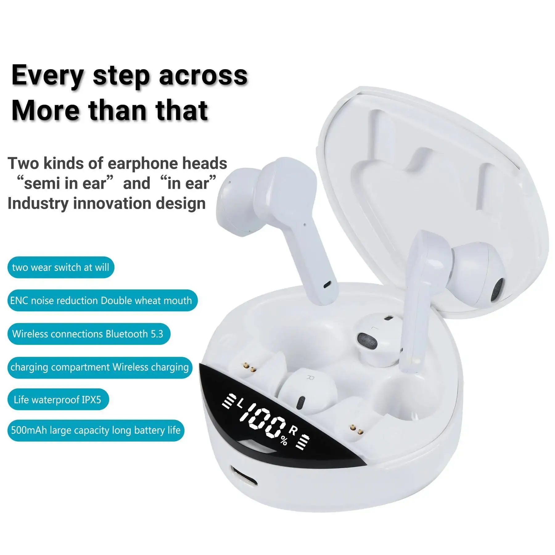 

TWS Rechargeable Wireless Bluetooth Dual-mode Half in Ear Earphones Portable Noise Reduction Digital Display Earsets For Android